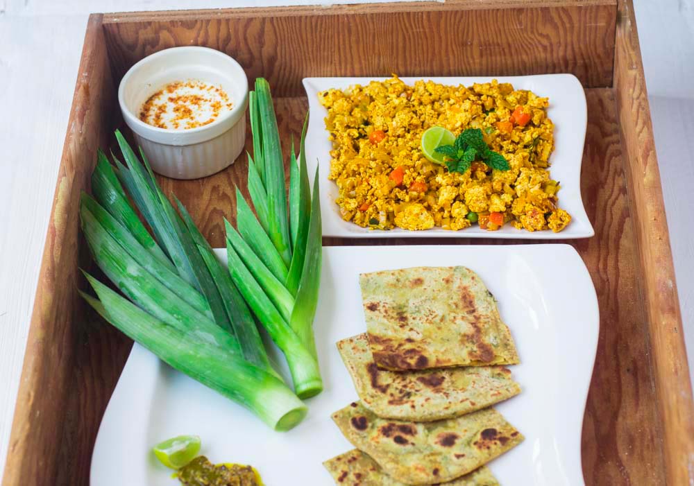 leek and scrambled tofu sabzi