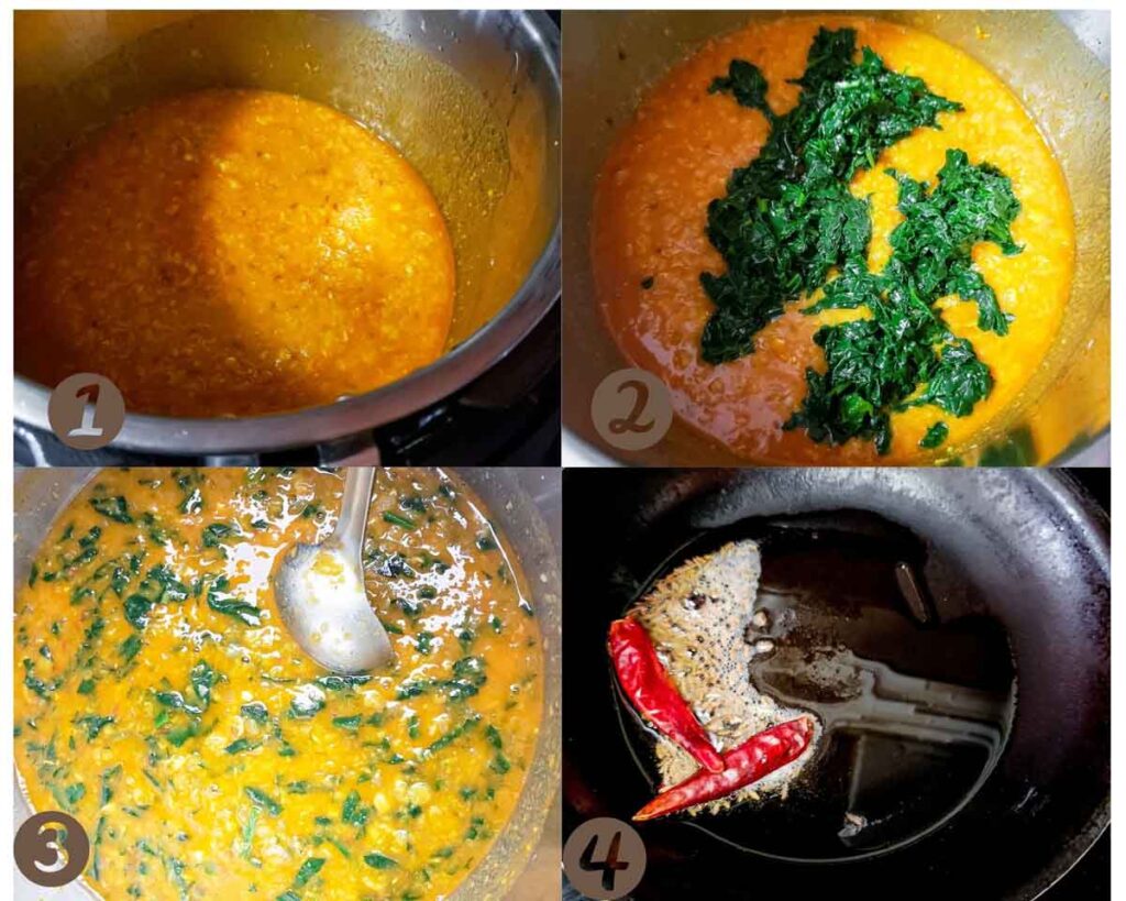 collage of images of combining dal with palak