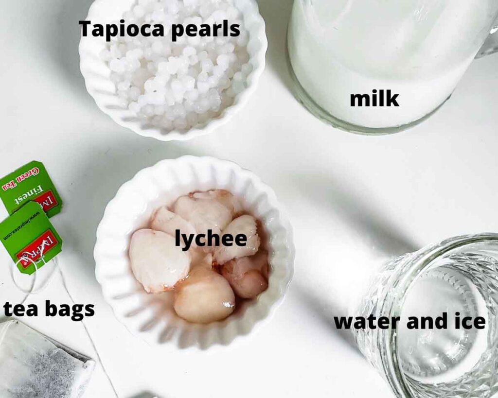 Ingredients for making lychee bubble tea