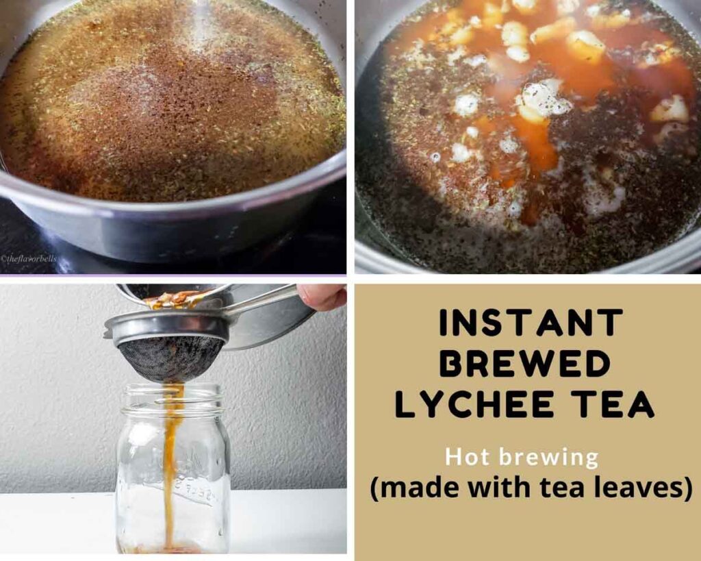 gallery of images showing steps of instant brewed lychee tea