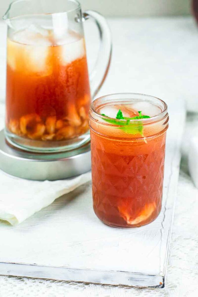 litchi sweet tea in a jug and jar