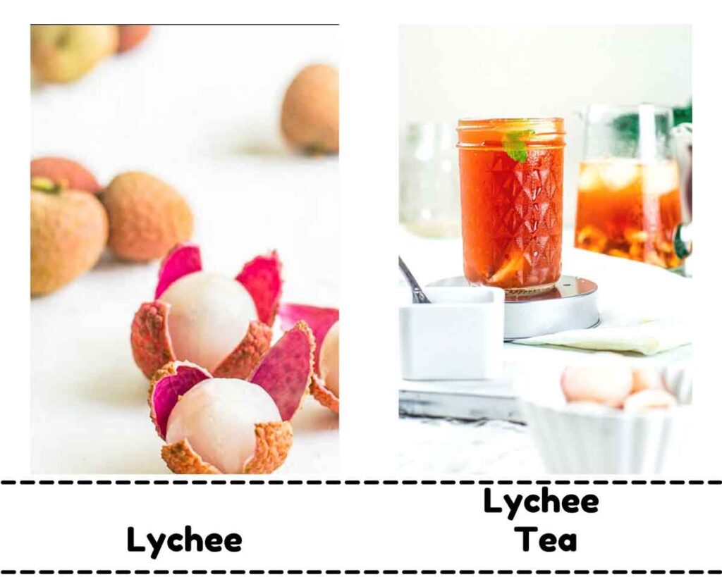 images of fresh lychee and tea made with it