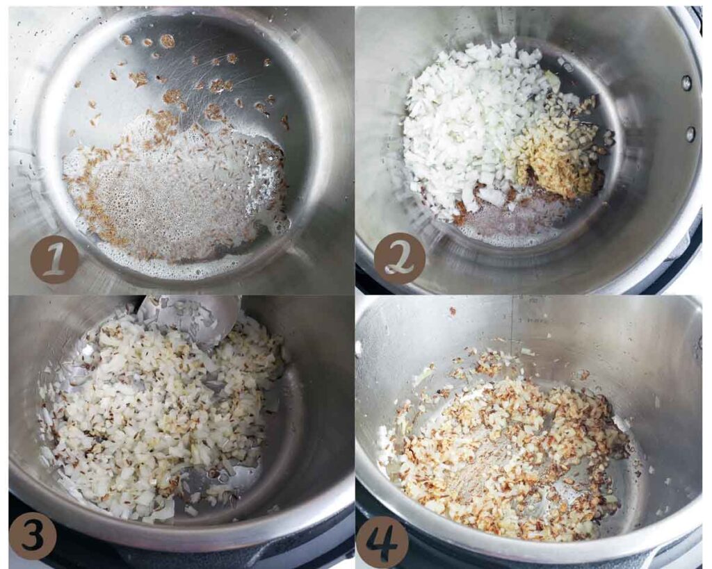 gallery of images of cooking cumin, onion, ginger and garlic
