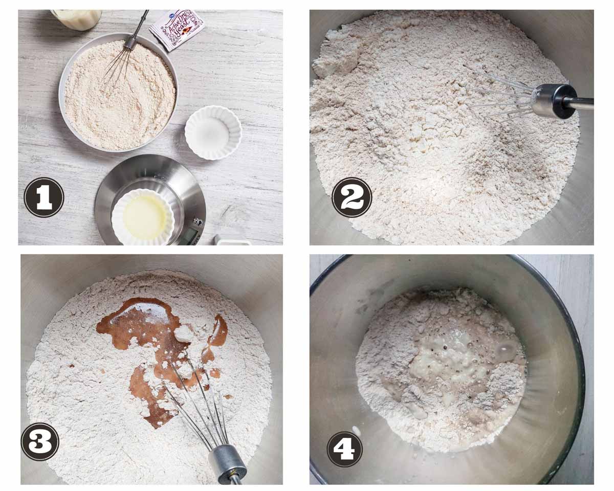 images showing combining of ingredients for forming the dough mass