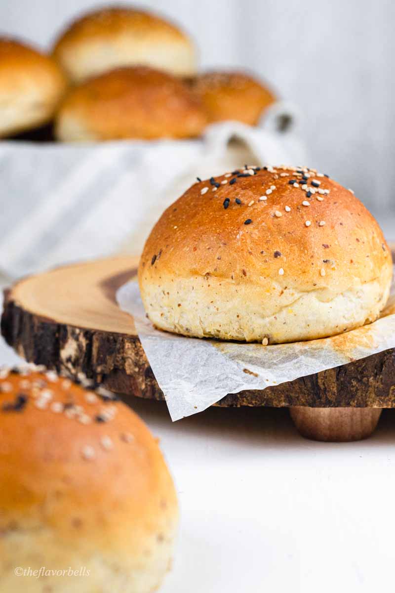 a dairy free burger bun topped with sesame seeds
