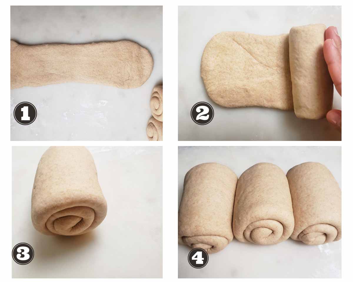 images showing shaping of the whole wheat dairy free bread