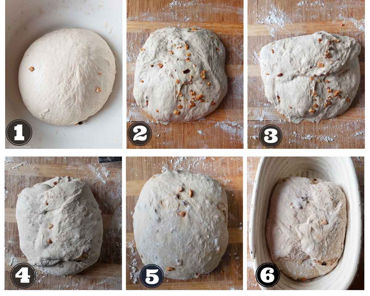 images showing steps of shaping the sourdough bread