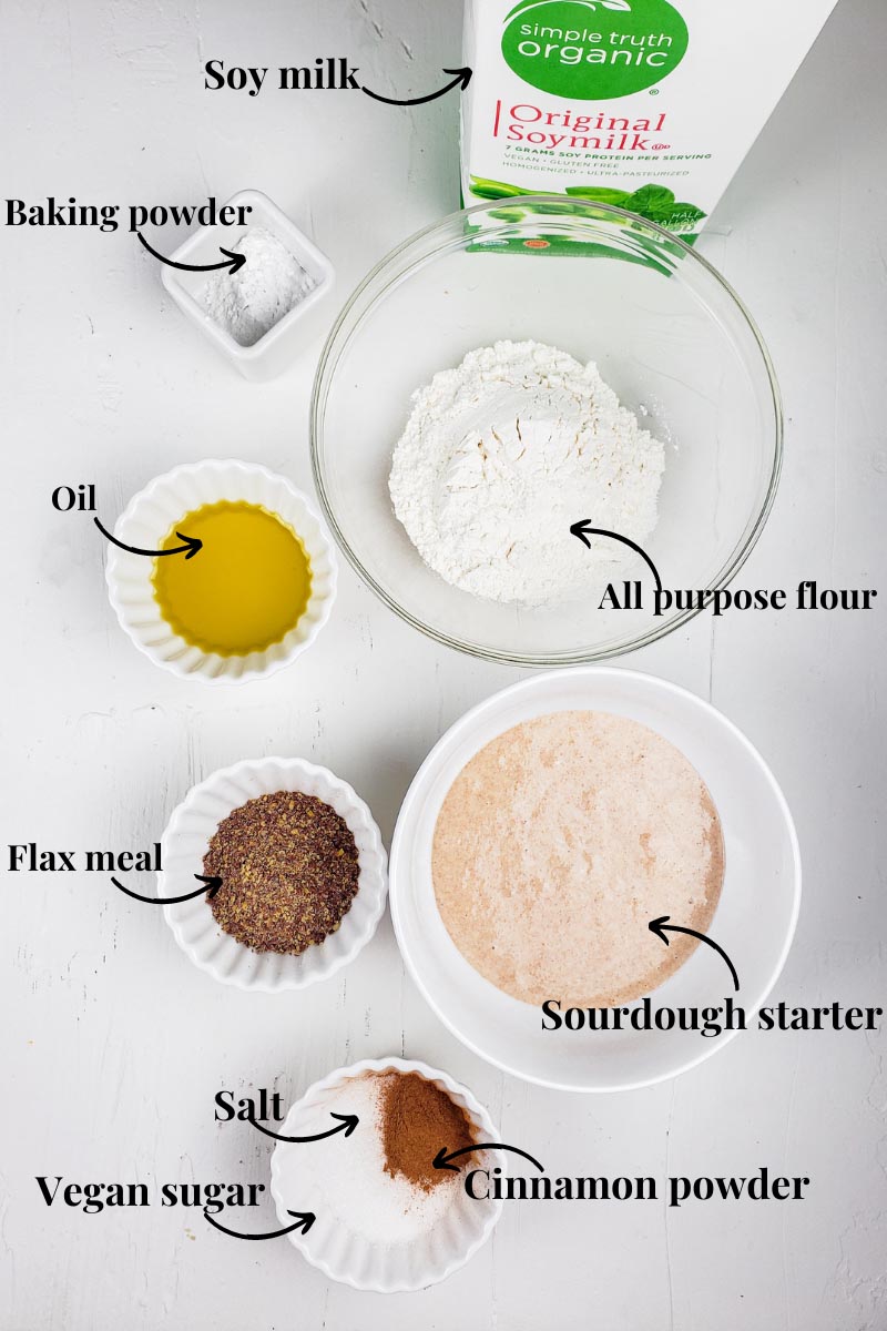 Ingredients required for making the sourdough vegan pancakes
