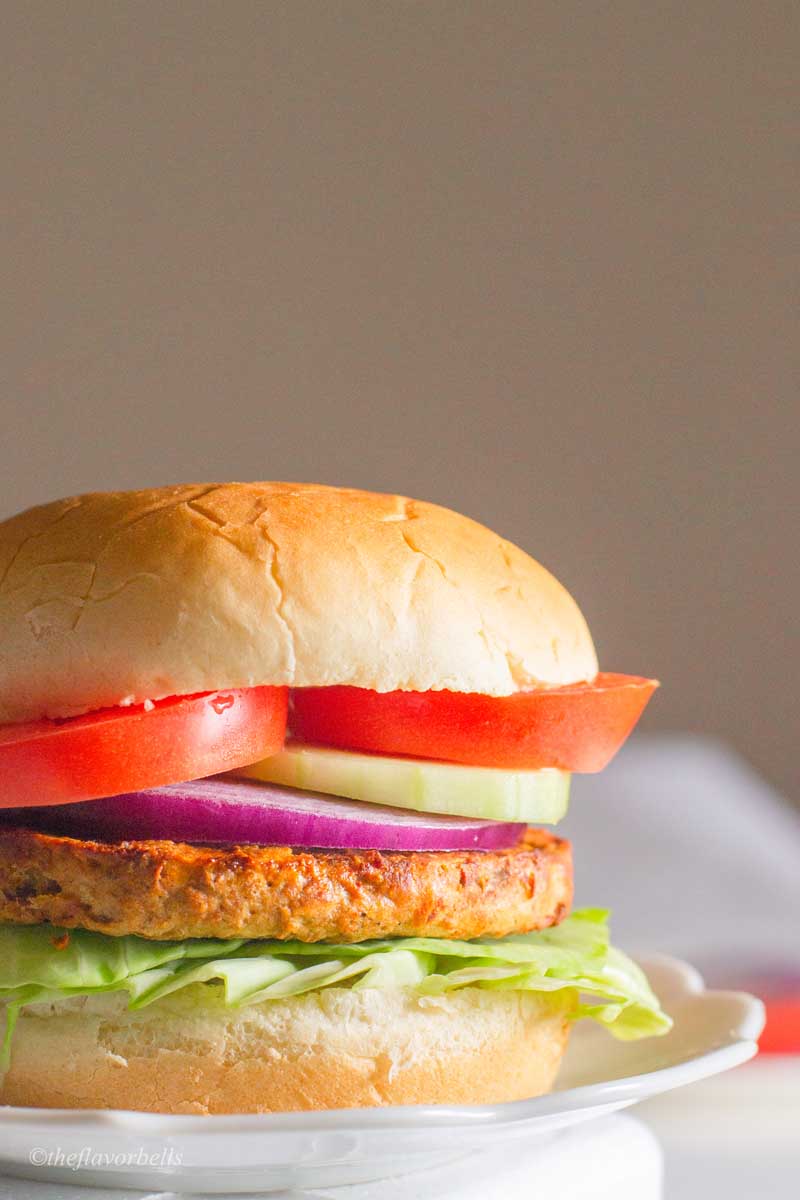 soya protein veggie burger made in air fryer served in a plate
