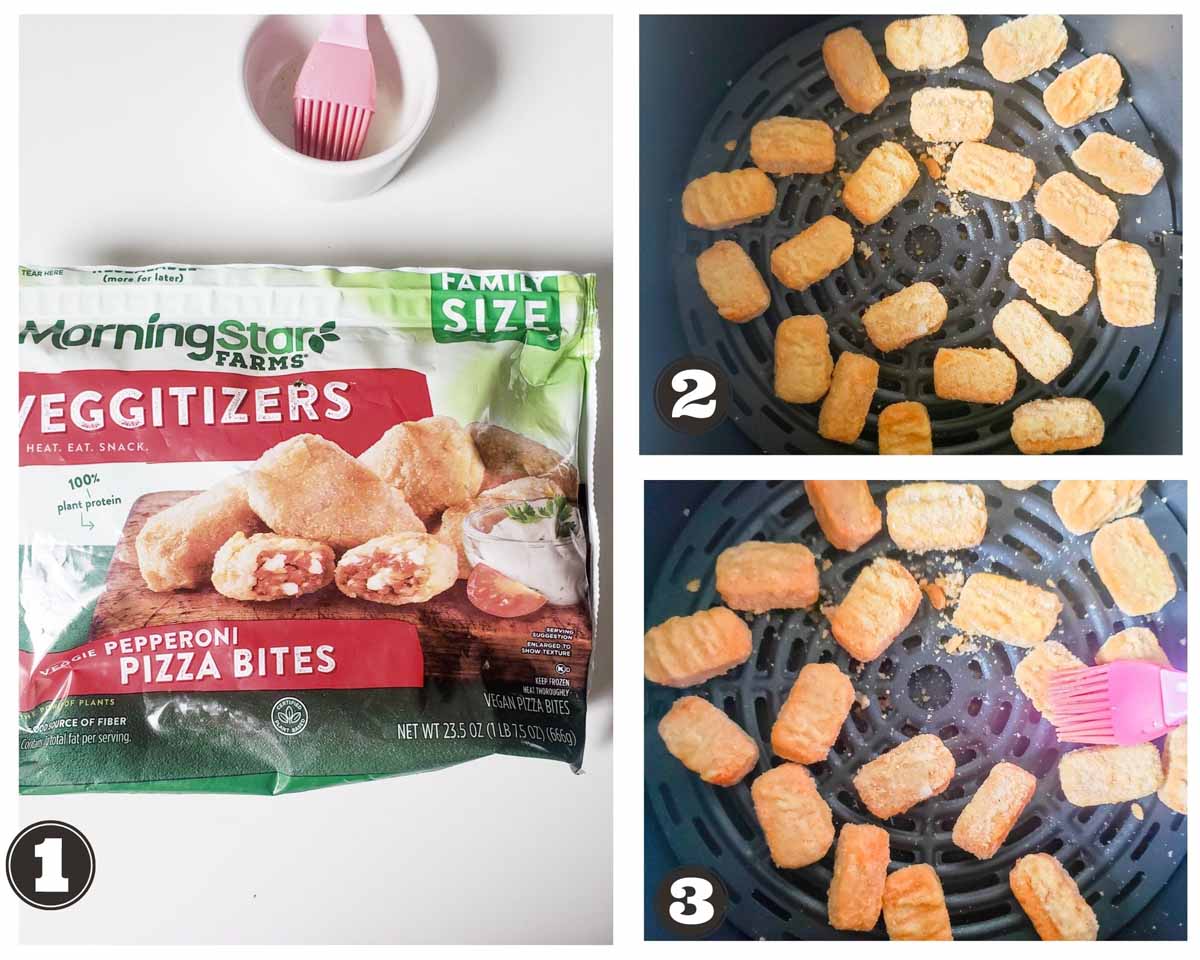 step by step process images of making the pizza bites in air fryer