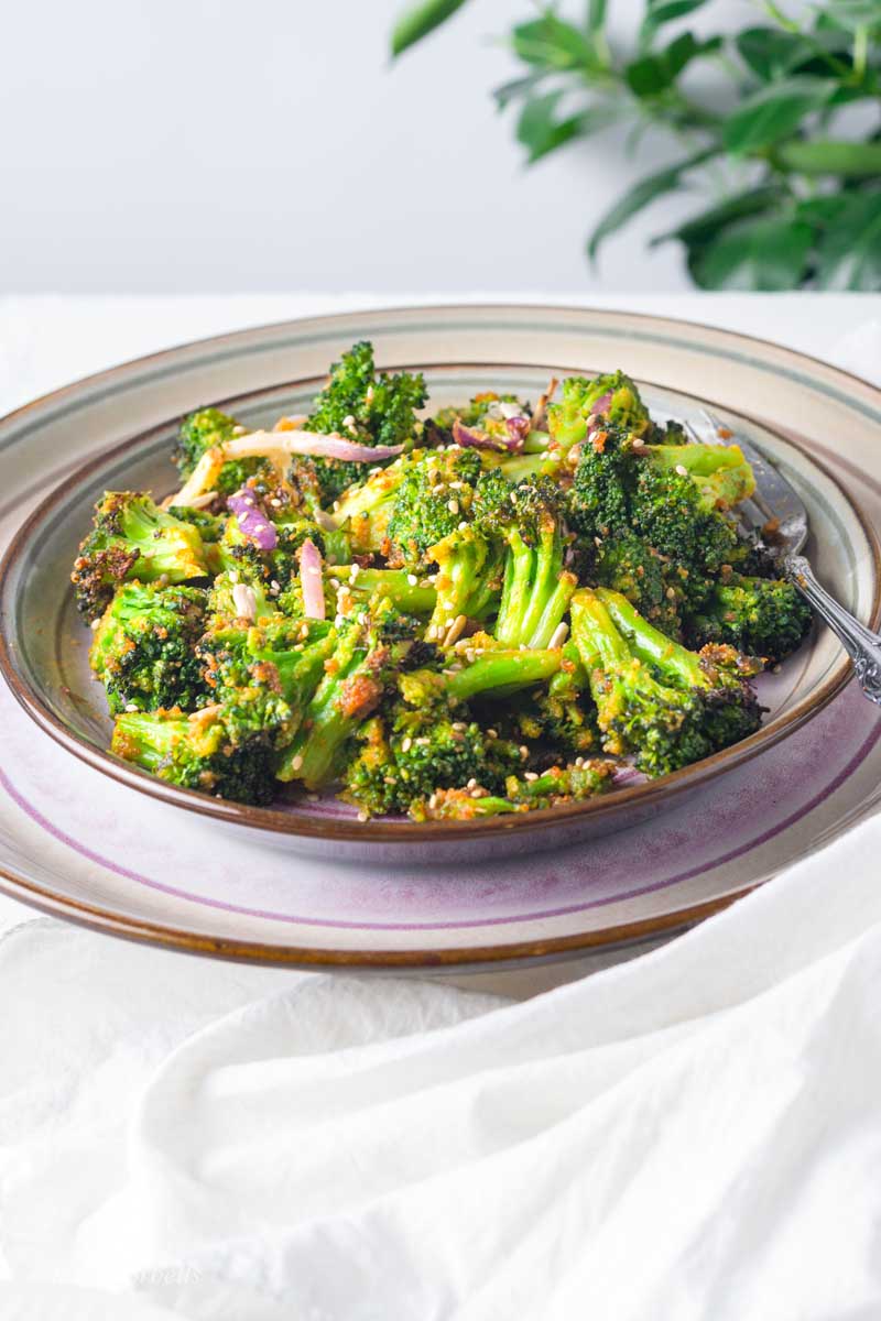 frozen broccoli cooked to perfection in air fryer