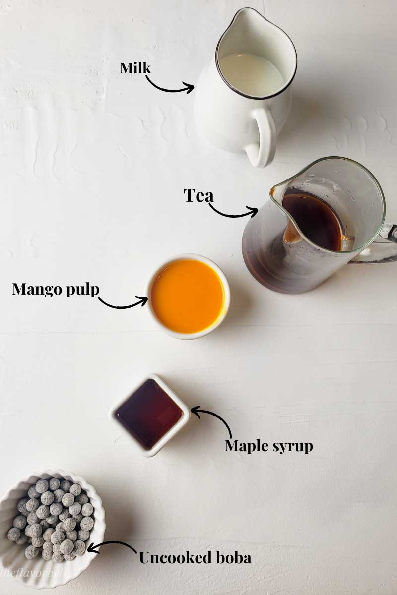 ingredients for making mango bubble tea