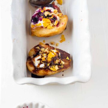 three topping options fro serving the cooked pear