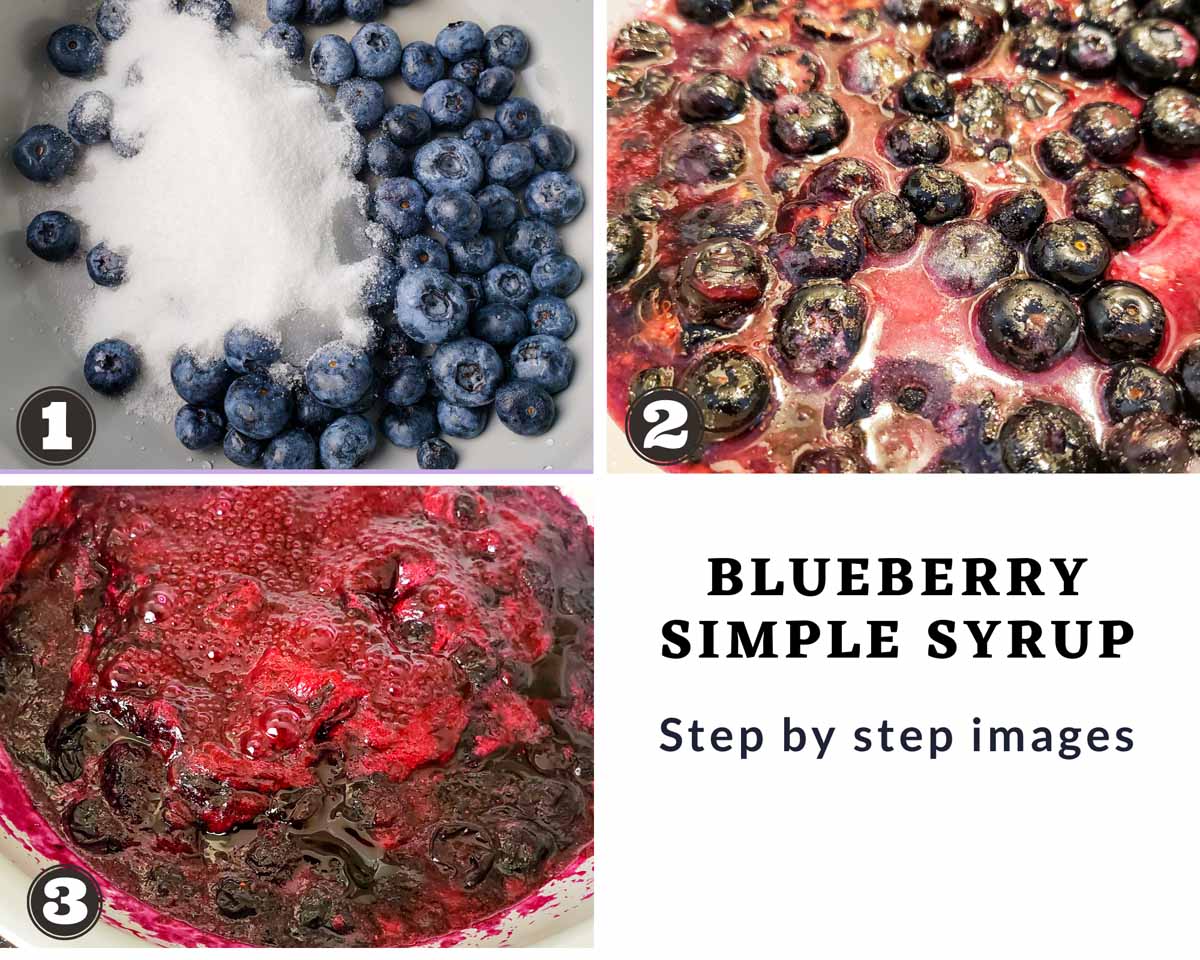 step by step process of making blueberry simple syrup