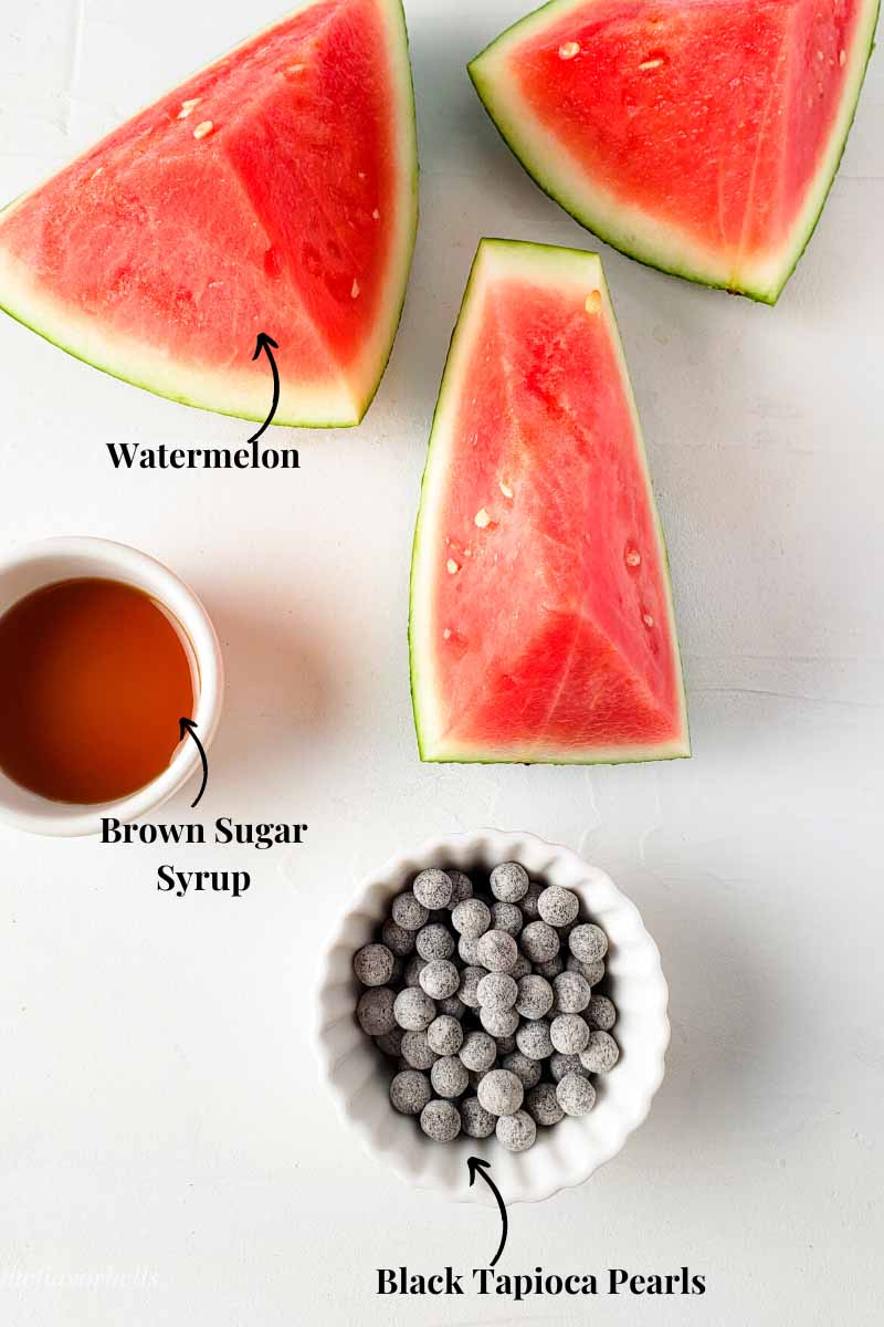 Image showing all the ingredients required to make watermelon boba