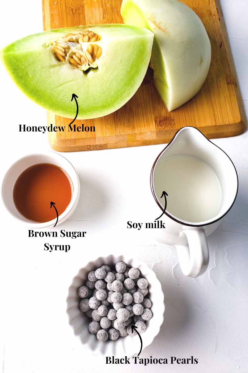 image showing all the ingredients required to make honeydew milk tea