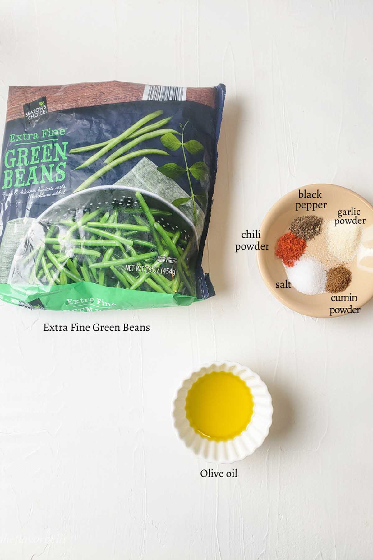 image showing all the ingredients required to make air fryer frozen green beans