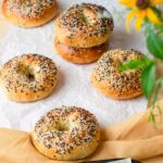 sesame bagels with shiny crust