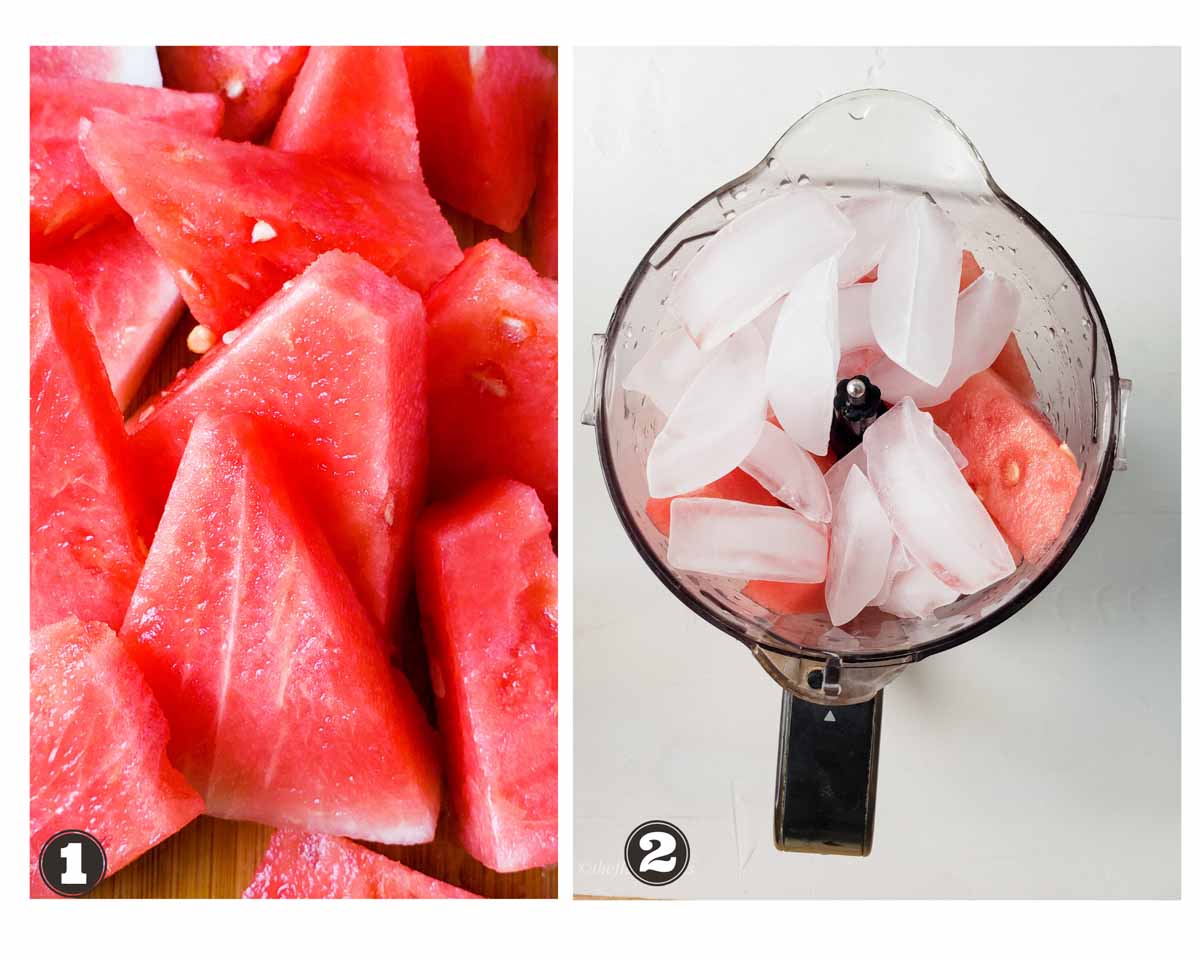 collage of images showing making watermelon slush