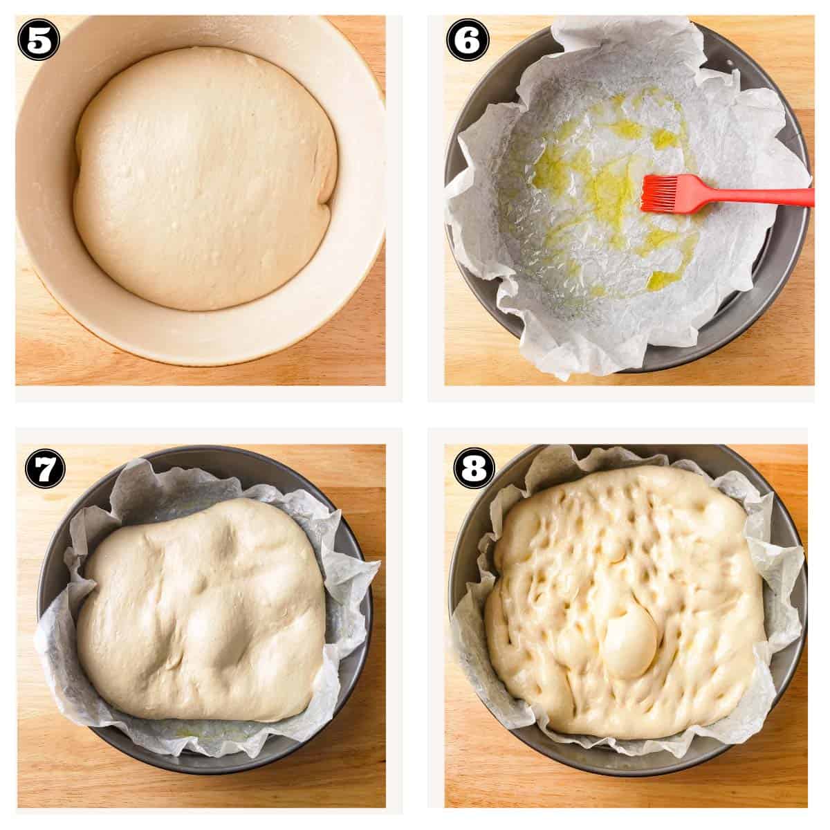 step showing the process of shaping focaccia