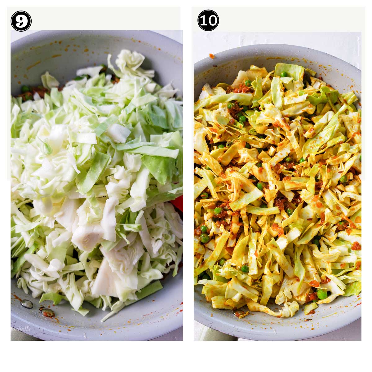 image showing folding chopped cabbage in prepared spices or masala