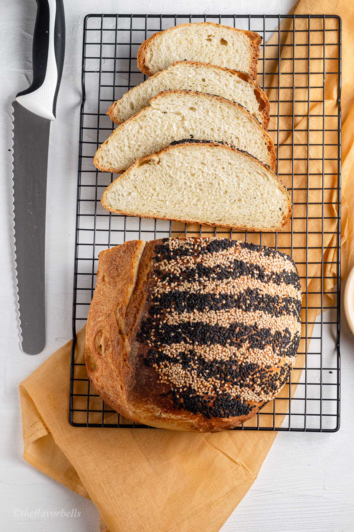 image showing slicing the sesame semolina bread and bread knife