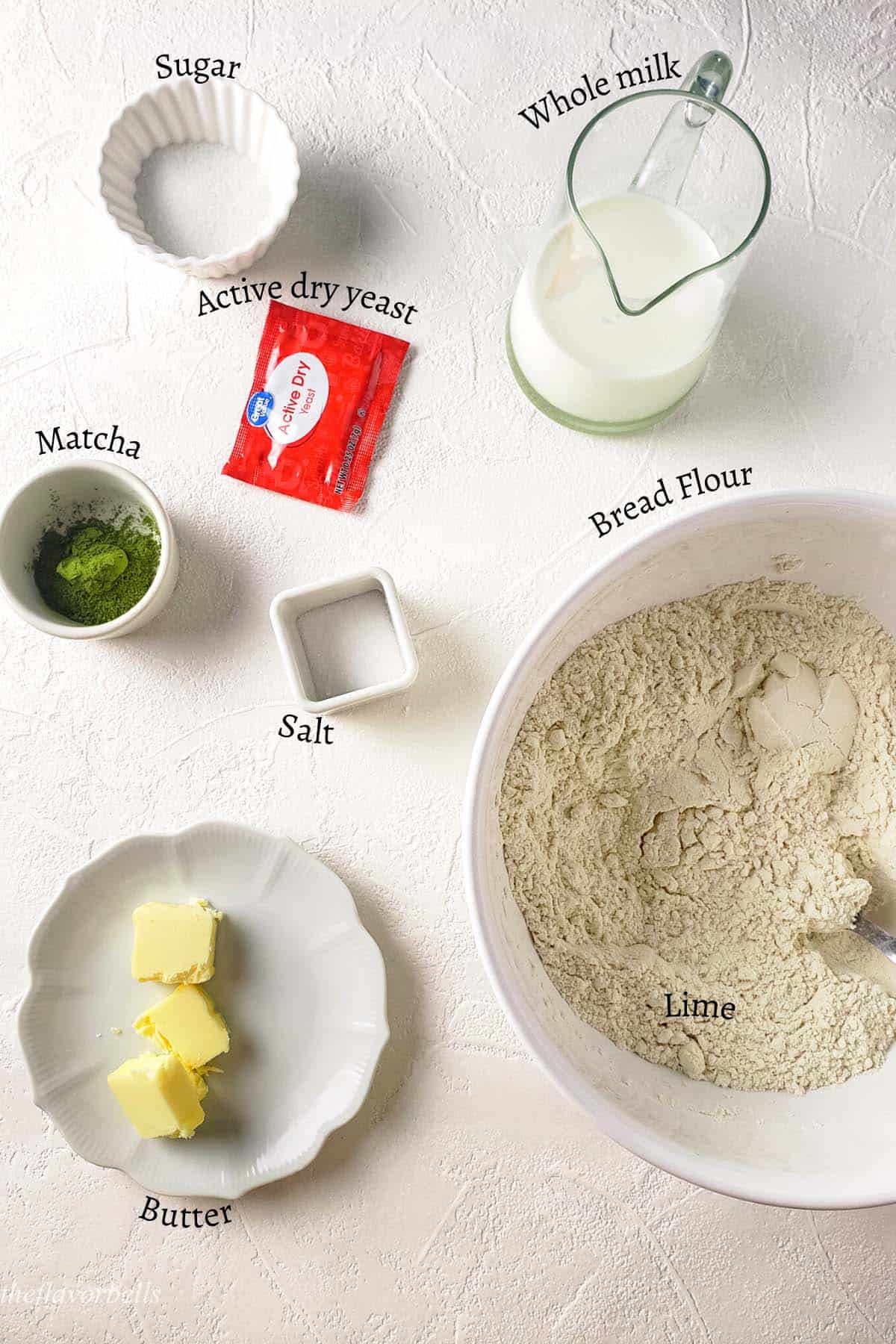 image showing all the ingredients required to make this bread recipe