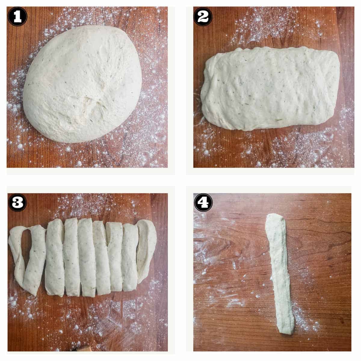 images showing stages of shaping the breadsticks.