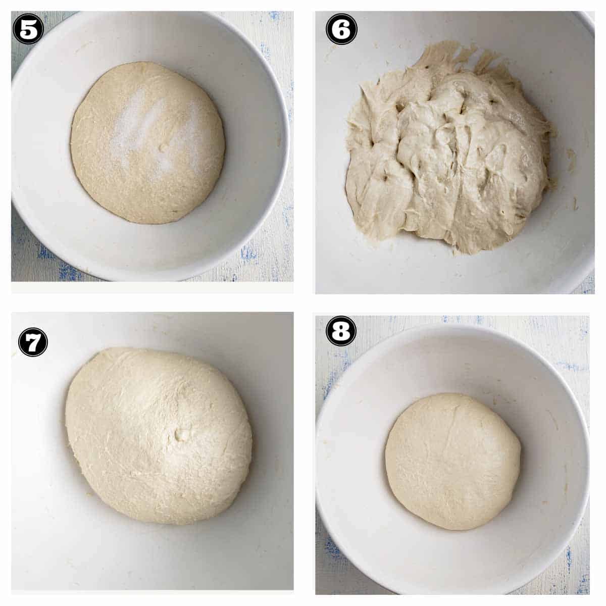images showing adding salt to the dough