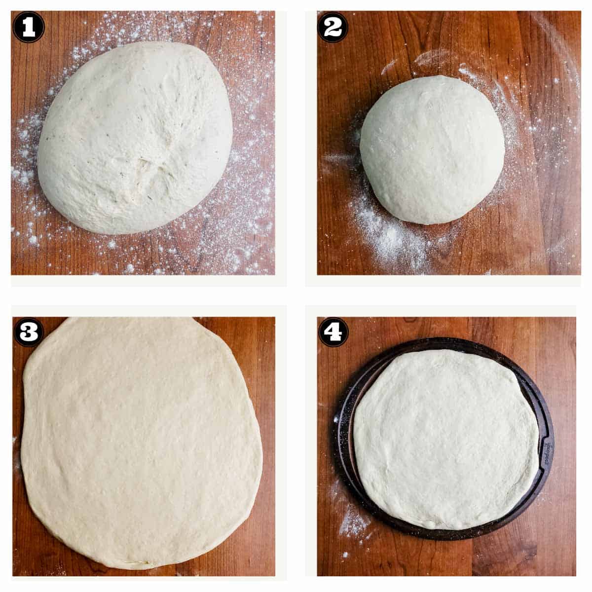 collage of images for shaping the pizza