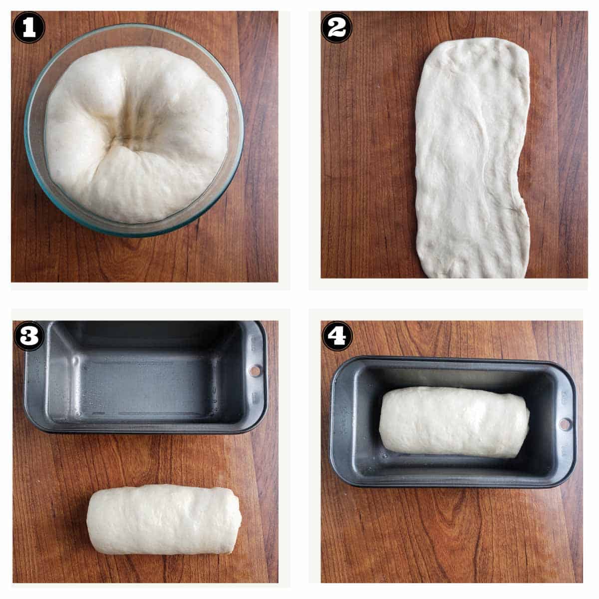 images showing steps involved in shaping the mini loaf for baking in an ar fryer
