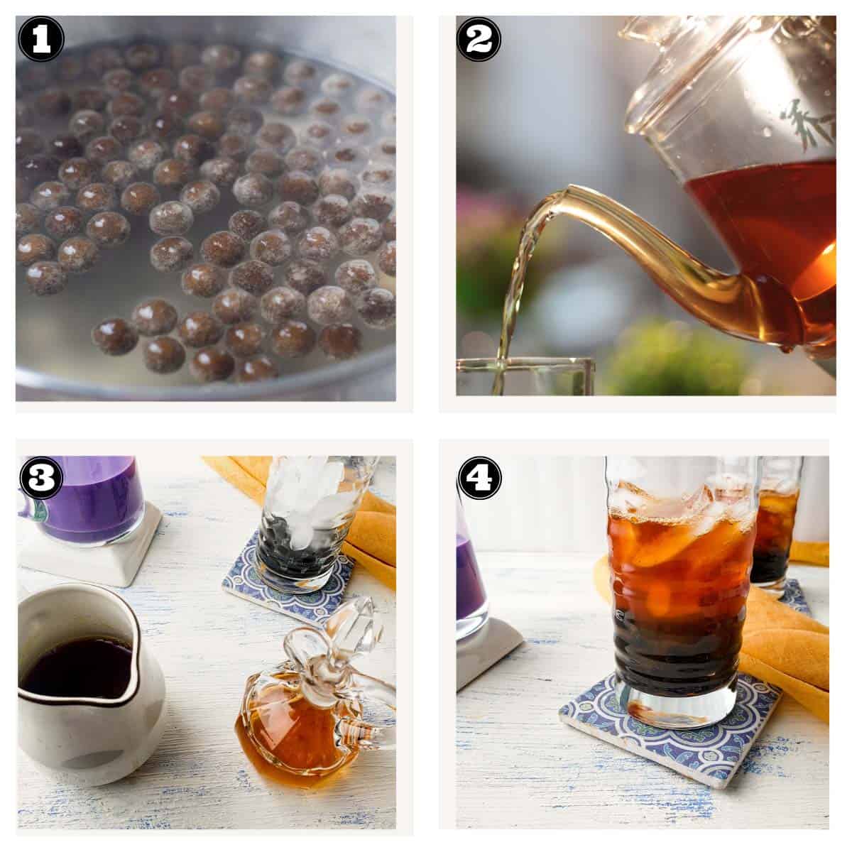 images showing steps involved in making ube milk tea