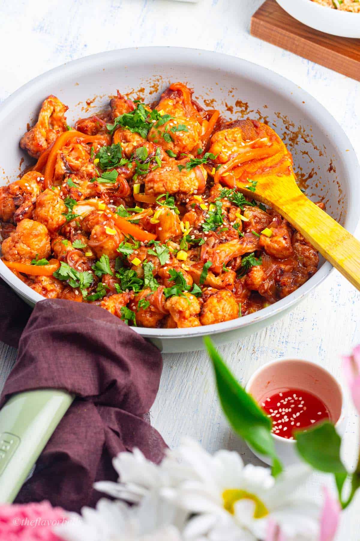 air fryer gobi manchurian served with vegetable fried rice