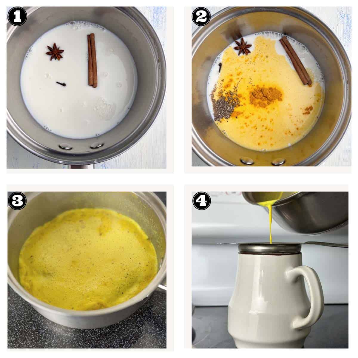 step by step images showing how to make golden milk