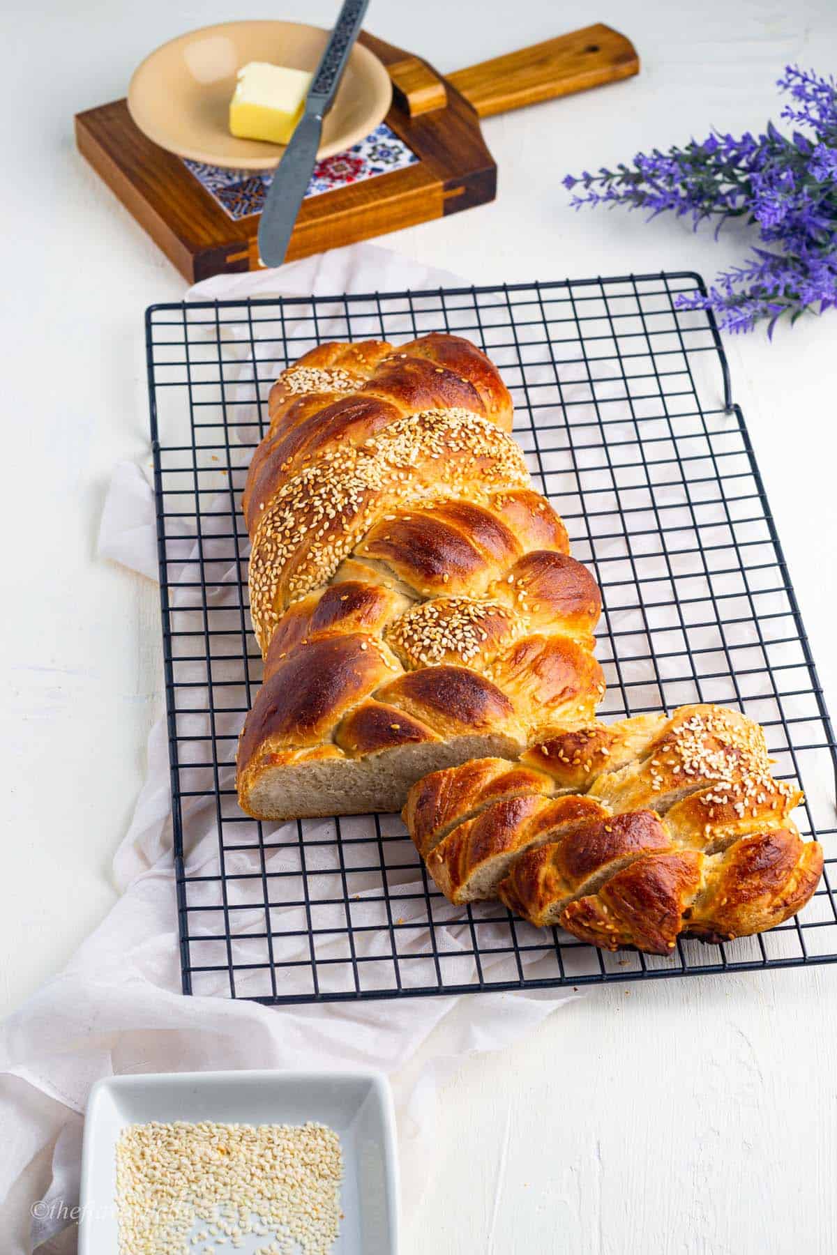 a sliced loaf of challah