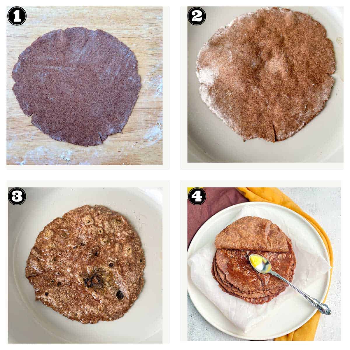 steps by step images of cooking gluten free roti