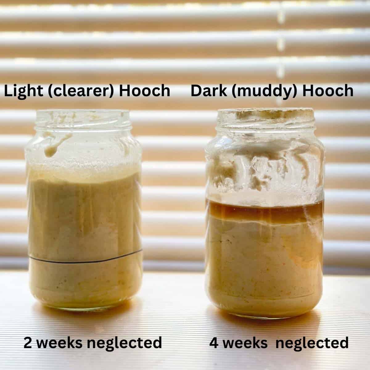 light and dark hooch jars kept side by side for comparison