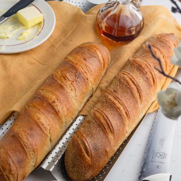 a gorgeous laves of french bread cooling.