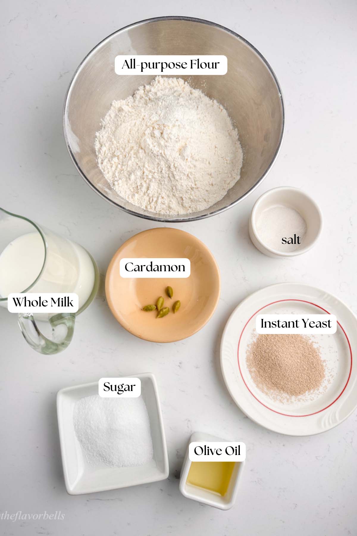image showing all the necessary ingredients required for making Danish Buns
