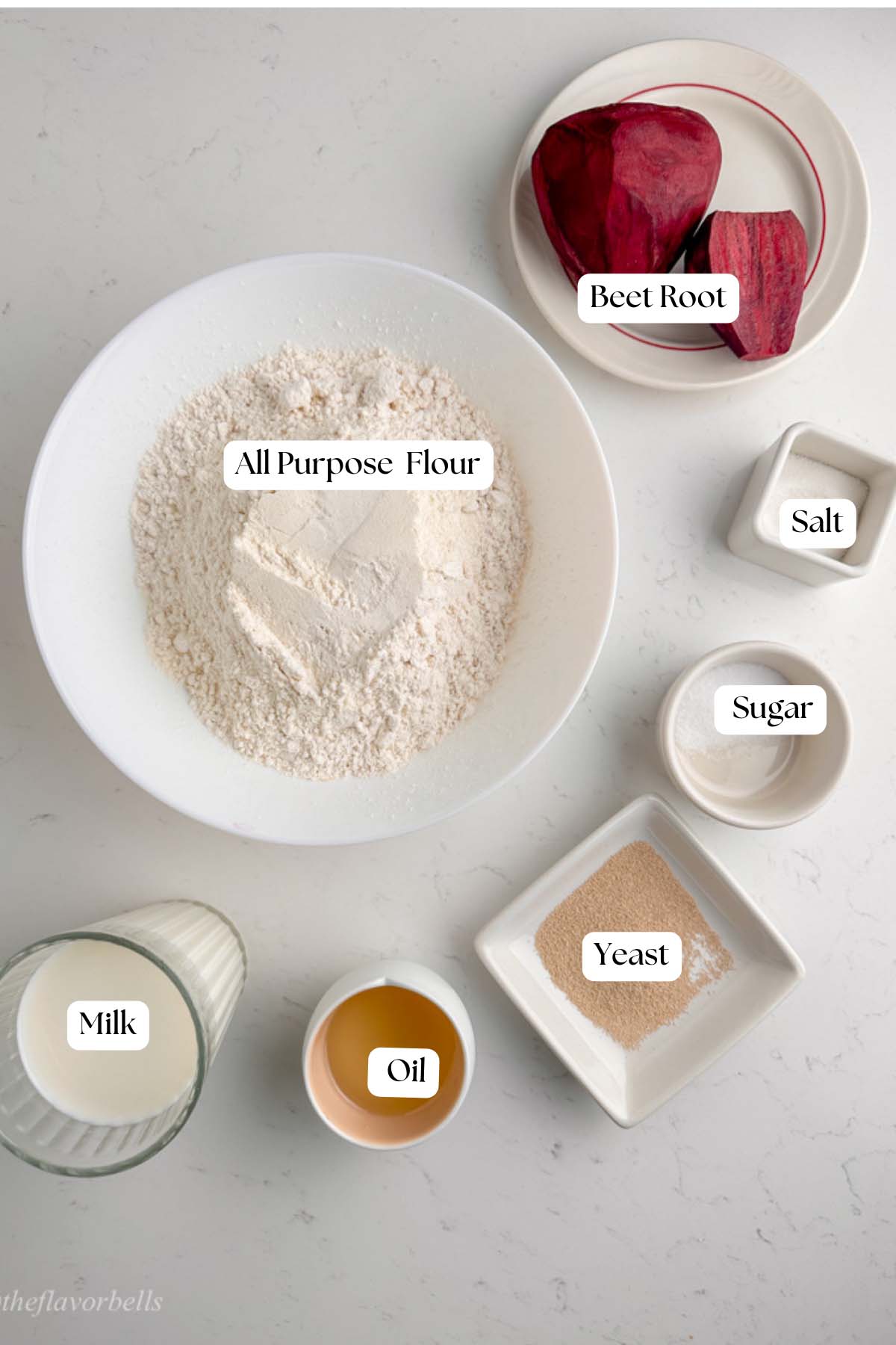 image showing all the necessary ingredients for making the bread with beet root