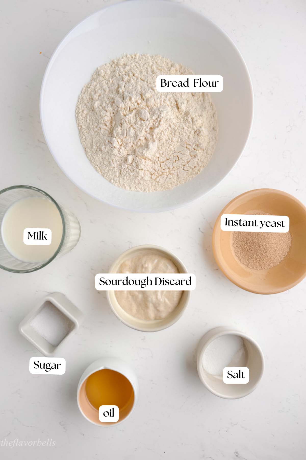 images showing all the ingredients required for making discard sandwich bread