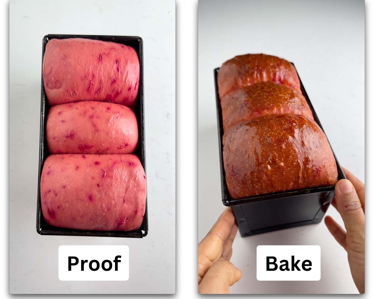 images showing the loaf before and after baking
