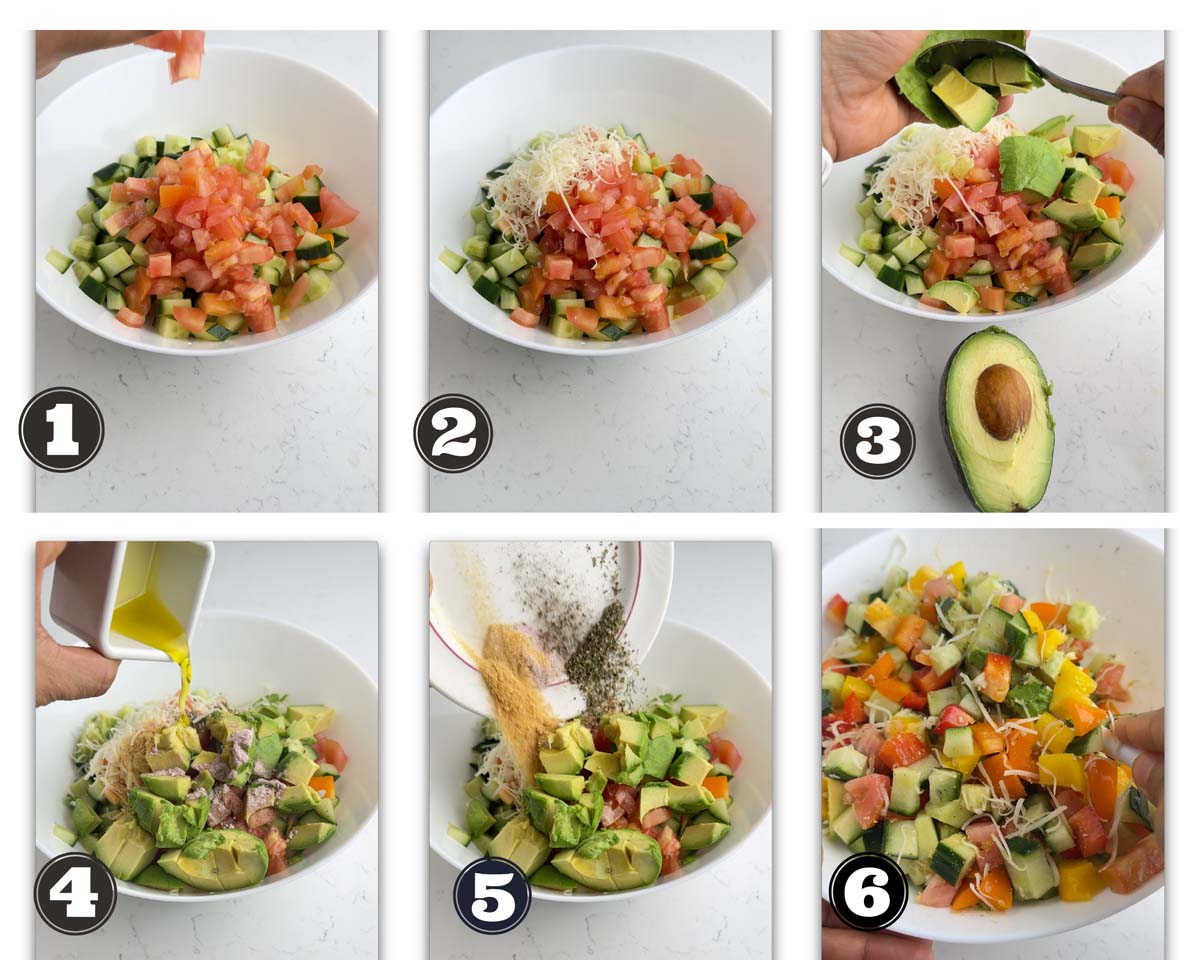 images showing steps of making the salad