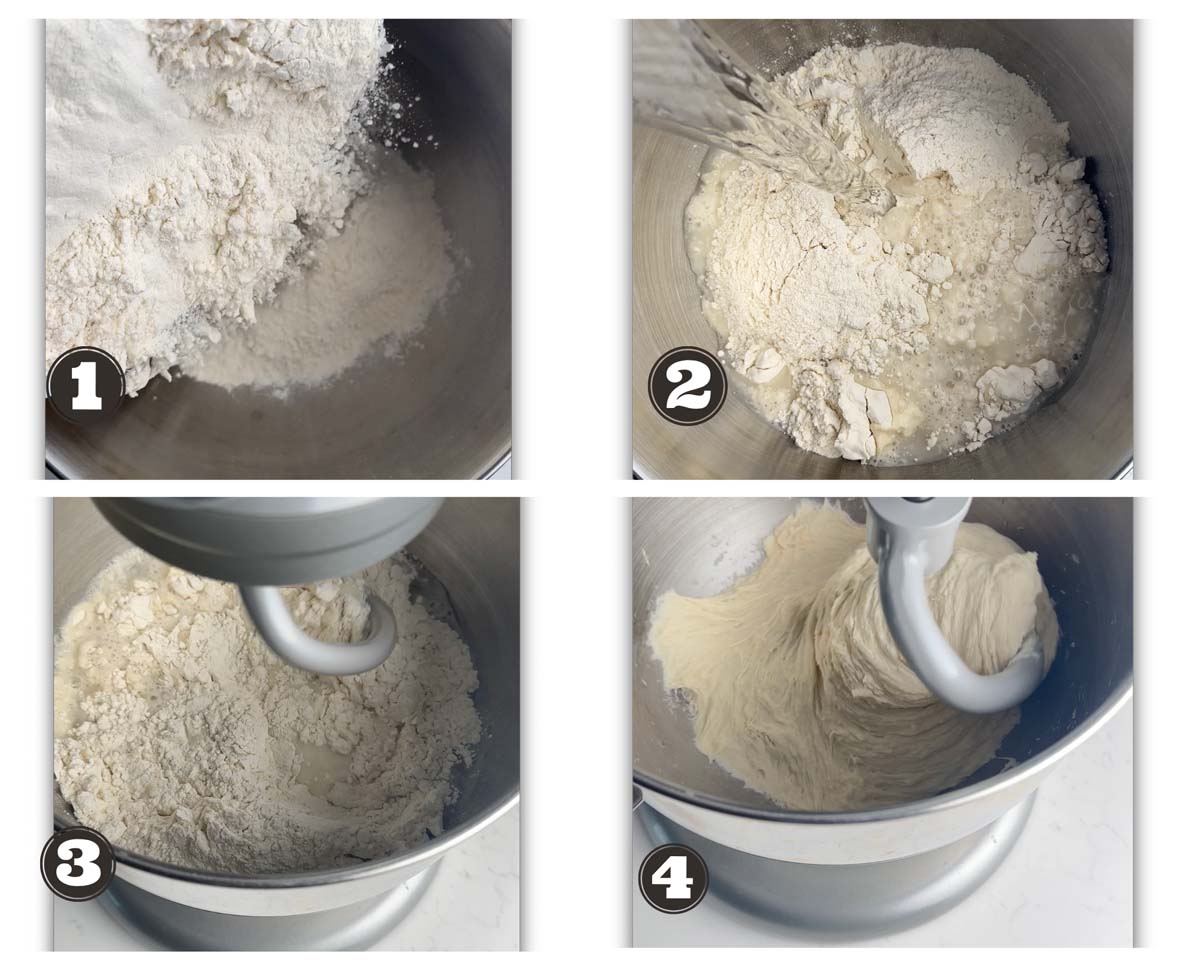 images showing steps of initial dough kneading