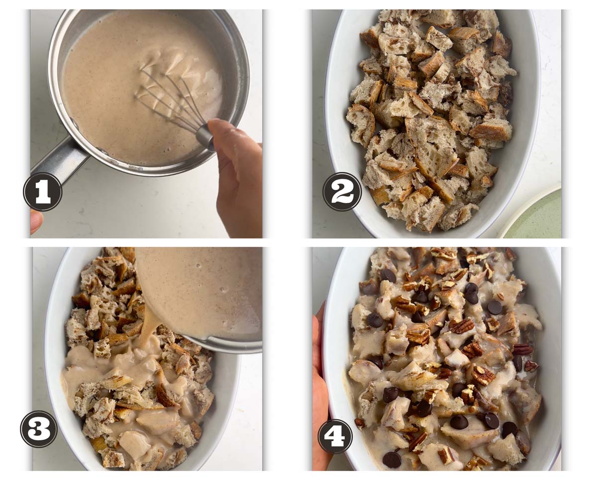 gallery of images showing assembling the bread pudding