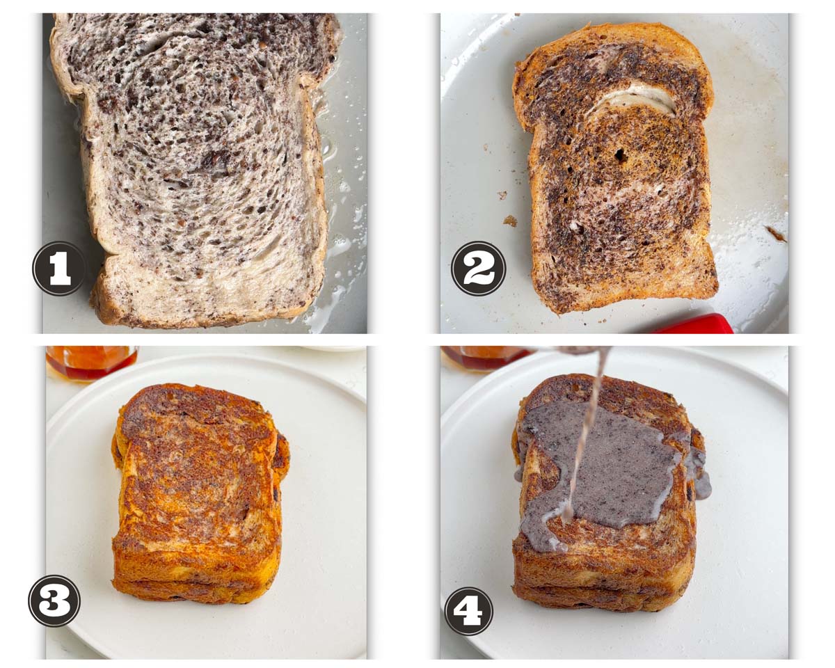 gallery of images showing steps for cooking Oreo french toast