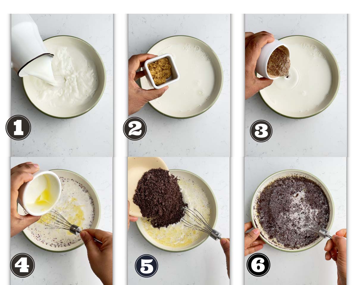 a gallery of images showing steps for making the batter