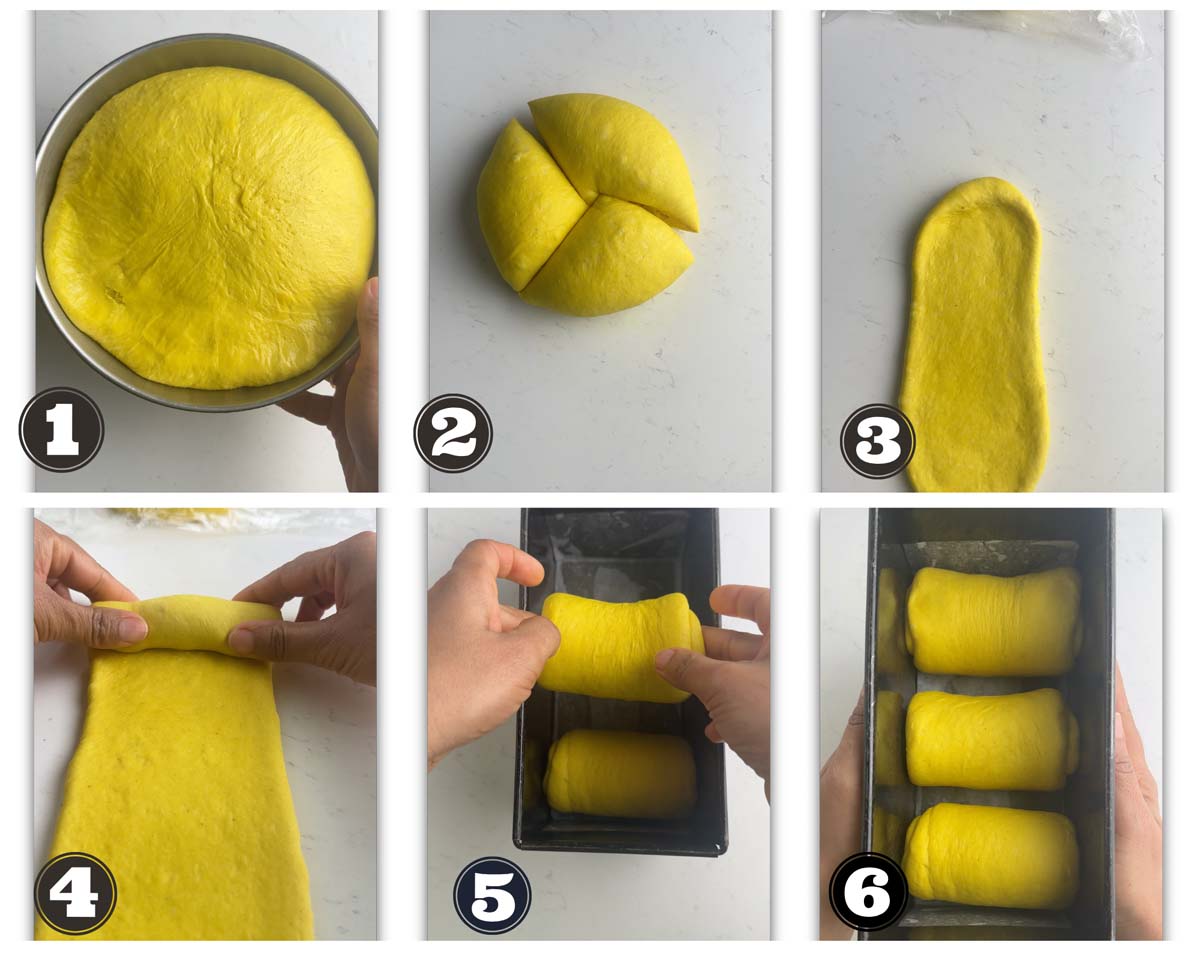 gallery of images showing stages of shaping a pullman loaf