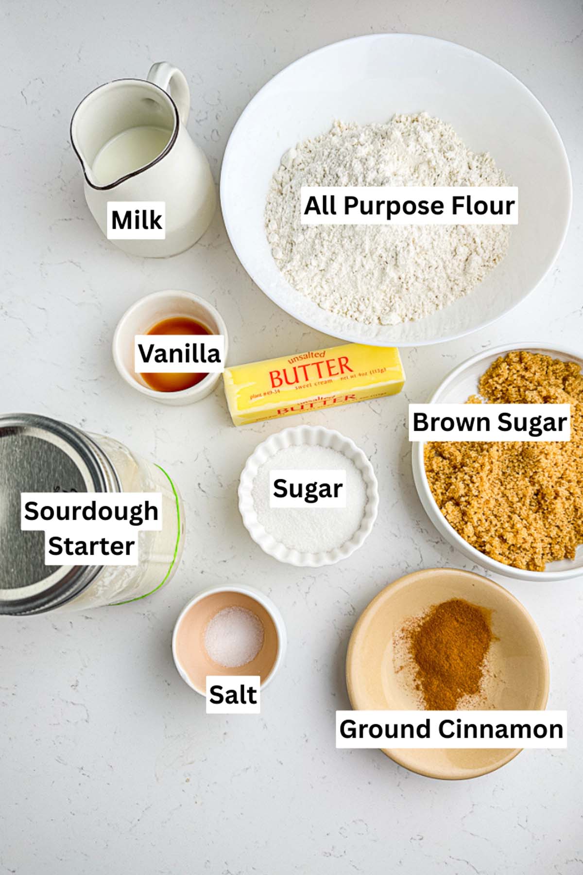 image of all the measured ingredients required for making monkey bread