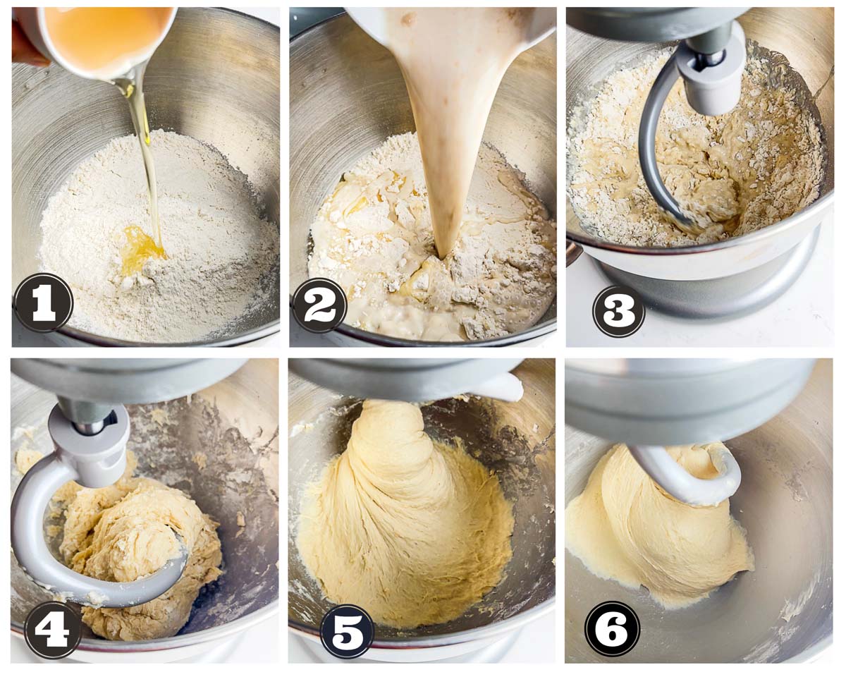 step by step images of kneading the dough